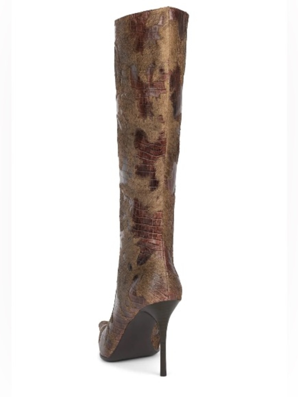 Jeffery Campbell Proposal F Pointed Toe Brown Croc Fur Knee High Boots Size 8 - Picture 8 of 16